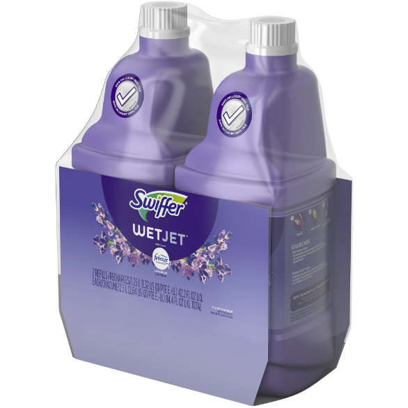 Swiffer WetJet Spray Mop Multi-Purpose and Hardwood Liquid Floor Cleaner Solution Refill, Lavender Vanilla & Comfort, 1.25 Liter (2 Pack)