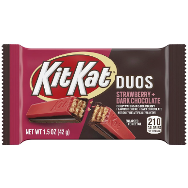 KIT KAT®, DUOS स्ट्रॉबेरी फ्लेवर वाली क्रीम और डार्क चॉकलेट वेफ़र कैंडी, 1.5 oz