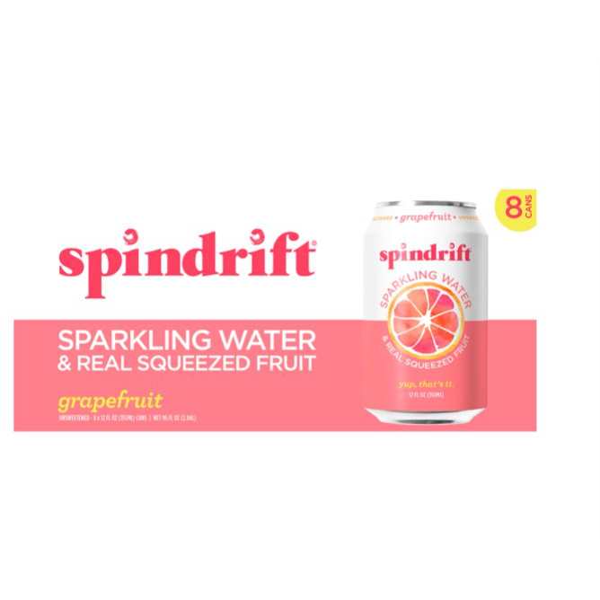 Spindrift Unsweetened Grapefruit Sparkling Water, 12 Fl Oz, 8 Pack Cans