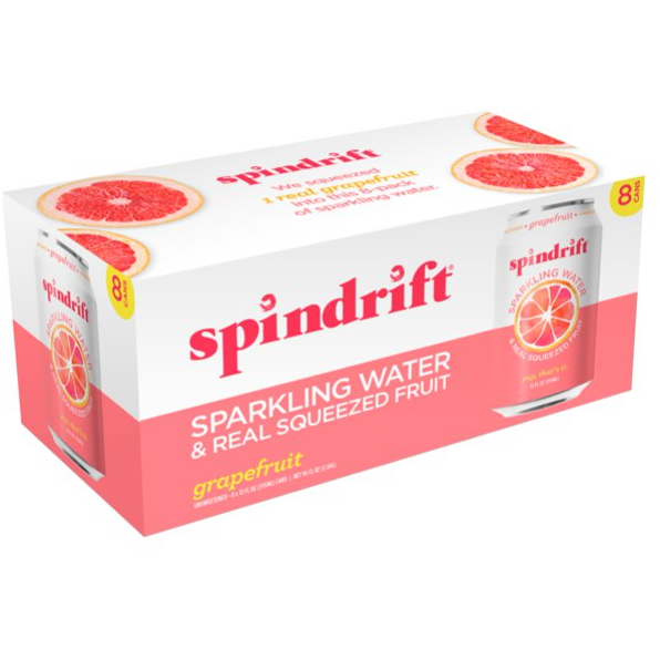 Spindrift Unsweetened Grapefruit Sparkling Water, 12 Fl Oz, 8 Pack Cans