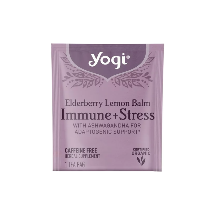 Yogi Tea Elderberry Lemon Balm Immune Plus Stress, Organic Tea Bags, 4 Boxes of 16