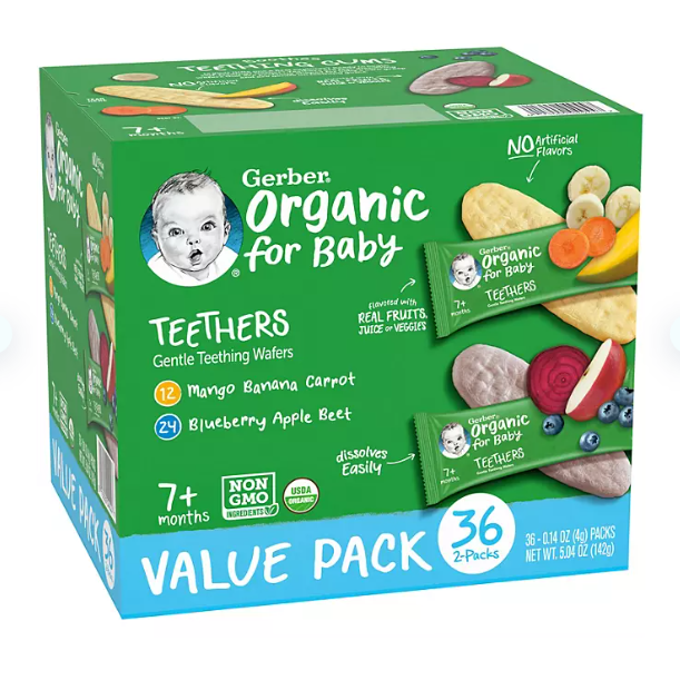 Gerber Organic Gentle Teething Wafers, Variety Pack (36 ct.)