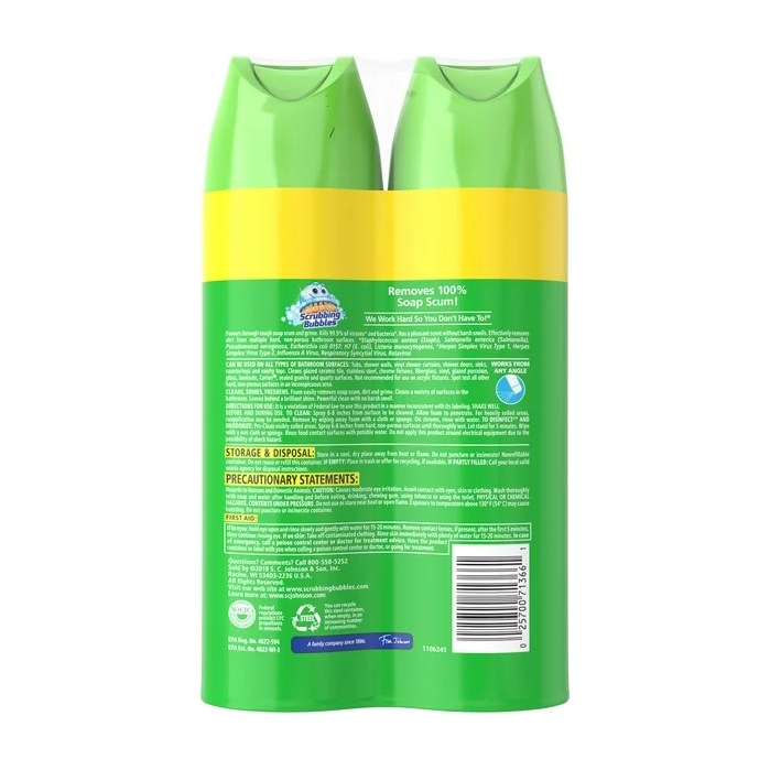 Scrubbing Bubbles Bathroom Grime Fighter Aerosol, Disinfectant Spray; Effective Tile, Bathtub, Shower and Overall Bathroom Cleaner (1 Aerosol Spray), Citrus, 20 Oz (Pack of 2)