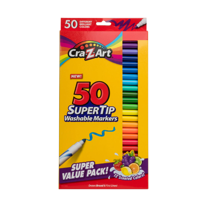 Cra-Z-Art Washable Supertip Markers, Fine/Broad Bullet Tips, Assorted Colors, 50/Set