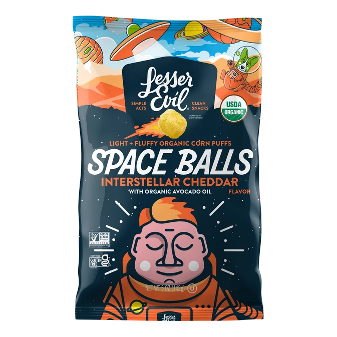 LesserEvil Space Balls, Interstellar Cheddar, 5 oz