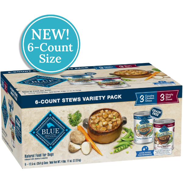 Blue Buffalo Blue's Stew Chicken & Beef In Gravy Wet Dog Food Variety Pack for Adult Dogs, Grain-Free, 12.5 oz. Cans (6 Pack)