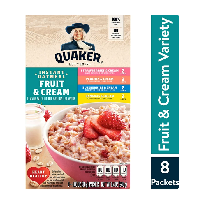 Quaker, Fruit & Cream Oatmeal, Variety Pack, 1.05 oz, 8 Packets