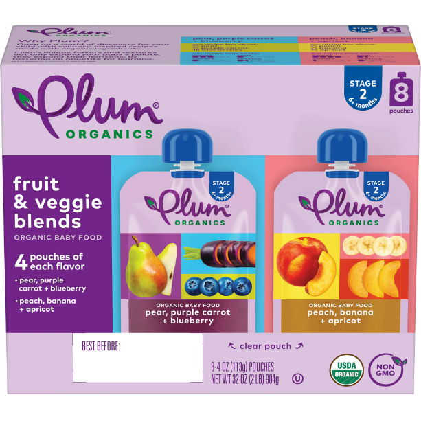 Plum Organics Stage 2 Organic Baby Food Pouches: Variety Pack - 4 oz, 8 Pack