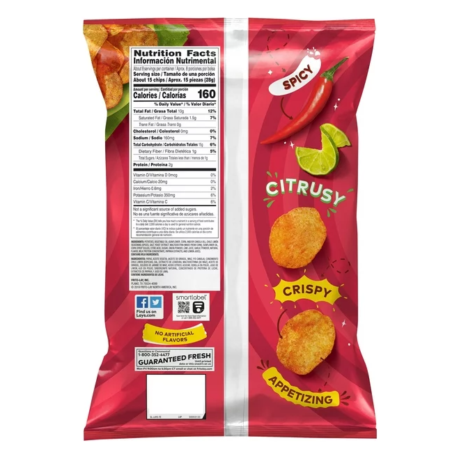 Lay's Chile Limón Flavored Potato Chips, 7.75 oz Bag
