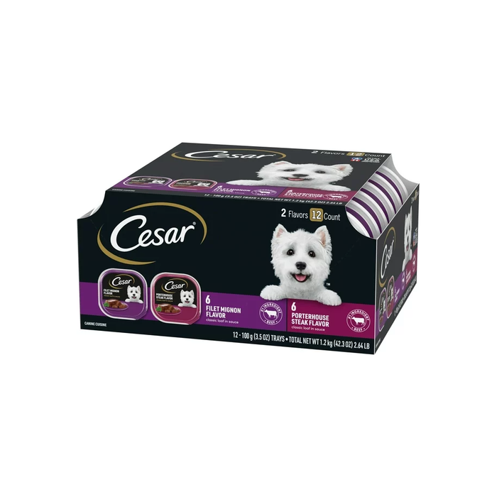 CESAR Classic Loaf in Sauce Beef Flavors Wet Dog Food Variety Pack, (12 Pack) 3.5 oz. Trays