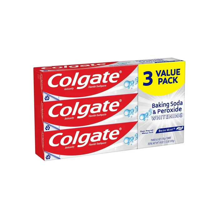 Colgate Baking Soda and Peroxide Whitening Toothpaste, Brisk Mint, 3 Pack