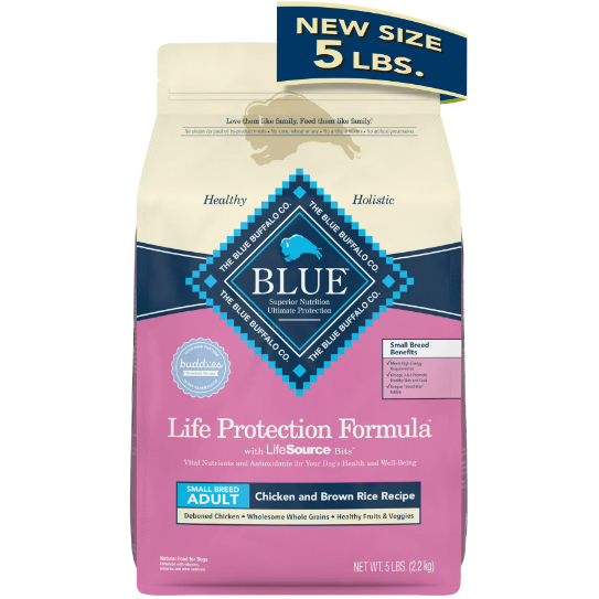 Blue Buffalo Life Protection Formula Small Breed Chicken and Brown Rice Dry Dog Food for Adult Dogs, Whole Grain, 5 lb. Bag