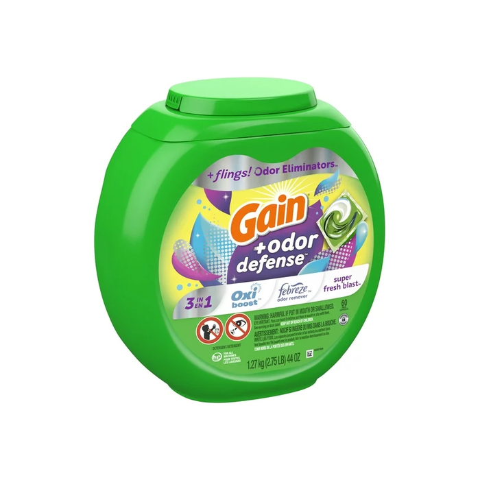 Gain Flings Laundry Detergent Pacs with Odor Defense, 60 Ct, Super Fresh