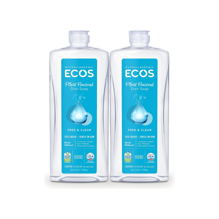 ECOS Hypoallergenic Liquid Dish Soap, Free & Clear, 25 Fluid Ounce (Pack of 2)