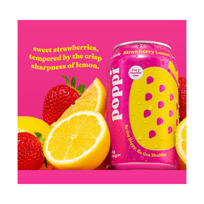 Poppi Prebiotic Soda, Strawberry Lemon, 12 fl oz