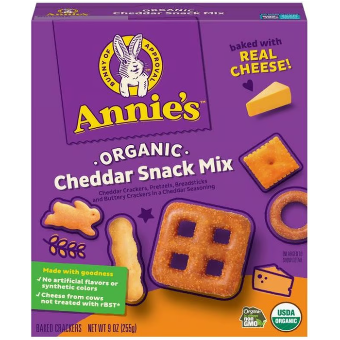 Annie's Baked Crackers, Organic, Cheddar Snack Mix