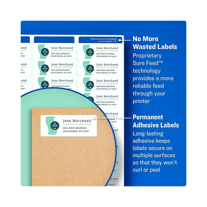 Avery Easy Peel Address Labels, Sure Feed Technology, White, 1" x 2-5/8", Laser, Inkjet, 300 Labels 0.352 lb