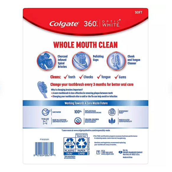 Colgate Optic White 360 Manual Toothbrush, Soft (8 pk.)