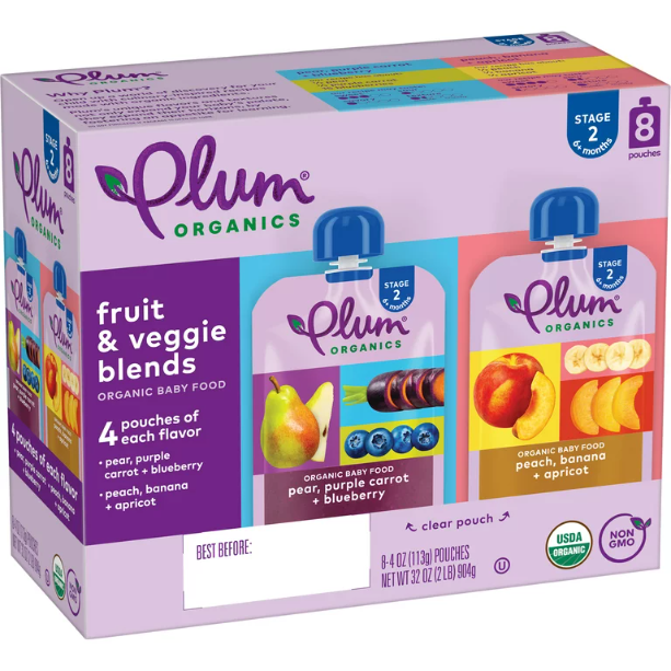 Plum Organics Stage 2 Organic Baby Food Pouches: Variety Pack - 4 oz, 8 Pack