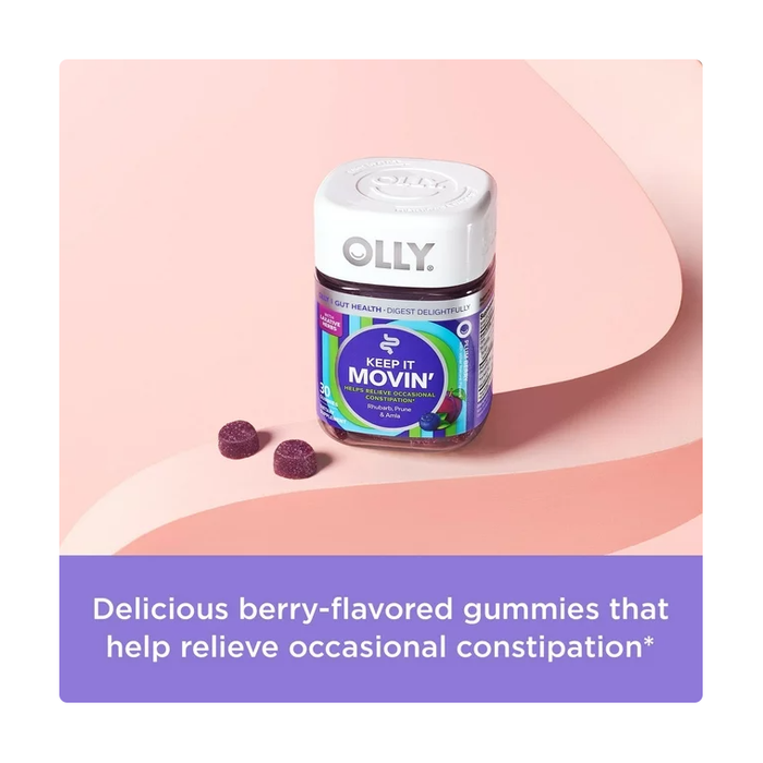 OLLY Keep it Moving Laxative Supplement, Constipation Support, Rhubarb, Prunes, AMLA, Plum Berry, 30 Ct