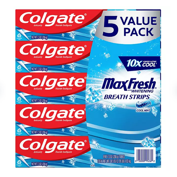 Colgate MaxFresh Toothpaste with Mini Breath Strips, Cool Mint (7.3 oz., 5 pk)