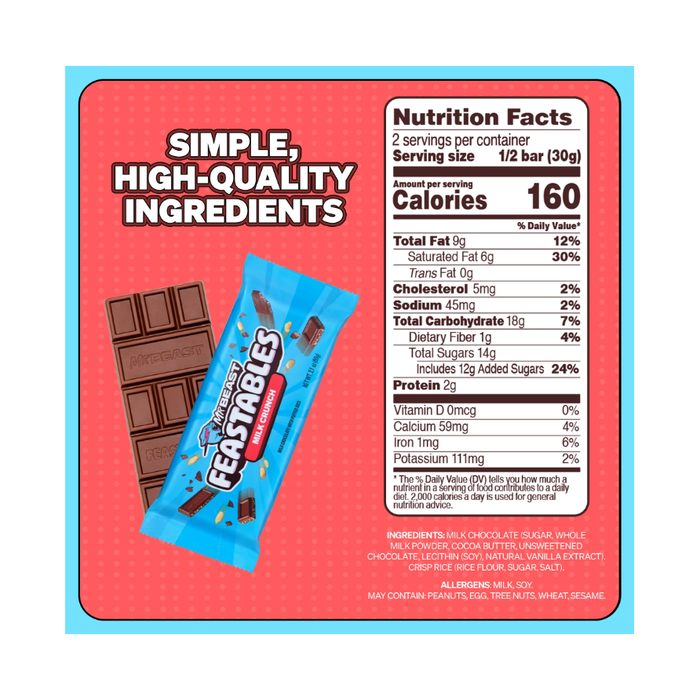 Feastables Bar Code Feastables MrBeast Milk Chocolate Crunch Bar, 2.1 oz — Custom Treats