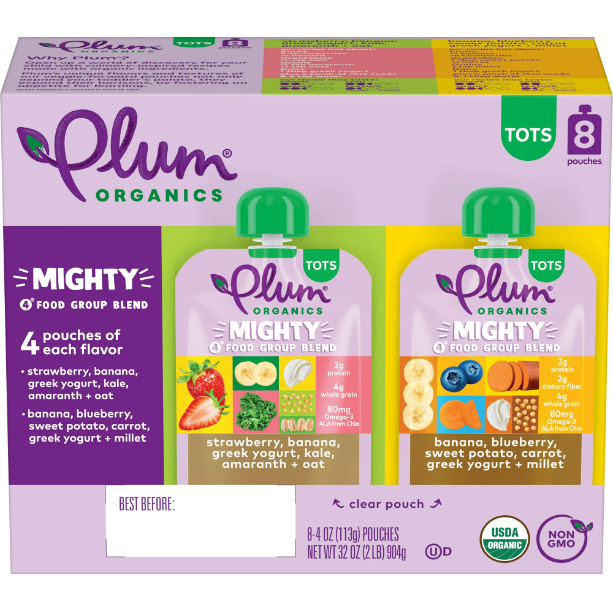 Plum Organics Mighty 4 Toddler Food Pouches: Variety Pack - 4 oz, 8 Pack, Baby Food