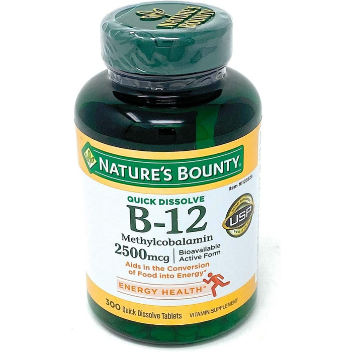 Nature's Bounty Quick Dissolve Fast Acting 2500 mcg Vitamin B-12 Methylcobalamin Natural Cherry Flavor (300 tablets)