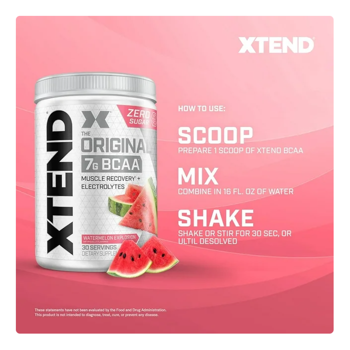 XTEND Original BCAA Post Work Muscle Recovery & Hydration Amino Acids, Watermelon, 30 Servings