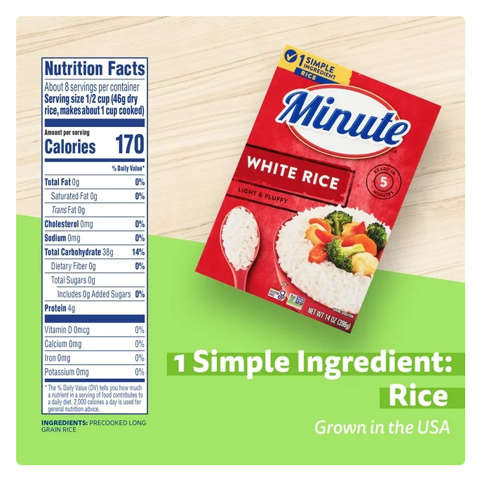 White Rice Contains Minute Instant White Rice, Light and Fluffy, 14 oz — Custom Treats