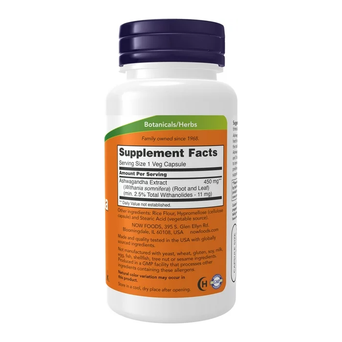 NOW Supplements, Ashwagandha (Withania somnifera) 450 mg (Standardized Extract), 90 Veg Capsules