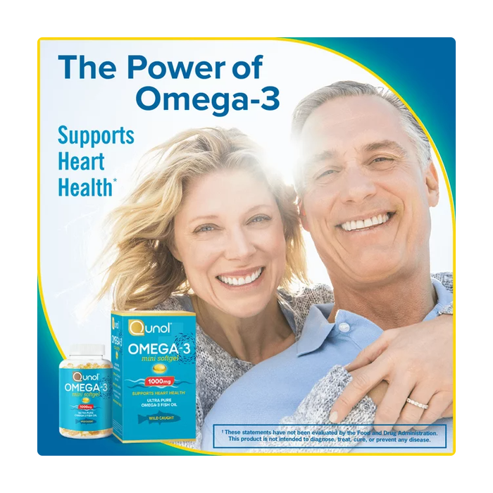 Qunol Mini Omega-3 Fish Oil (60 count) Heart Health Support With 1000mg Wild Caught Omega-3 Fatty Acids (Including EPA & DHA)