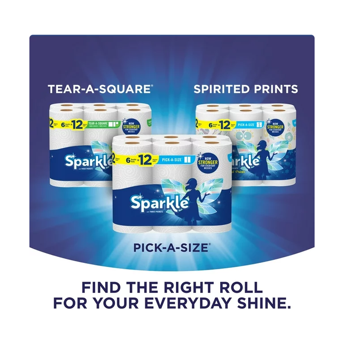 Sparkle Tear-a-Square Paper Towels, White, 6 Double Rolls