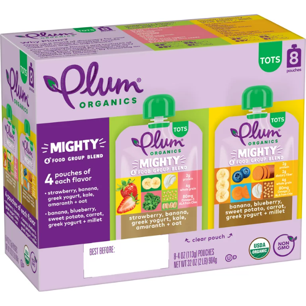 Plum Organics Mighty 4 Toddler Food Pouches: Variety Pack - 4 oz, 8 Pack, Baby Food