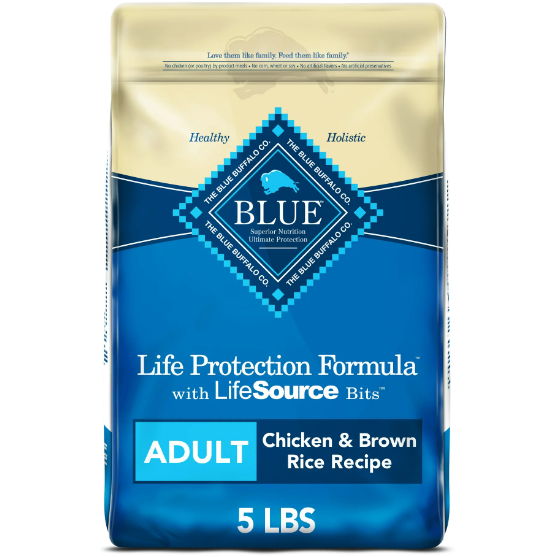 Blue Buffalo Life Protection Formula Chicken and Brown Rice Dry Dog Food for Adult Dogs, Whole Grain, 5 lb. Bag