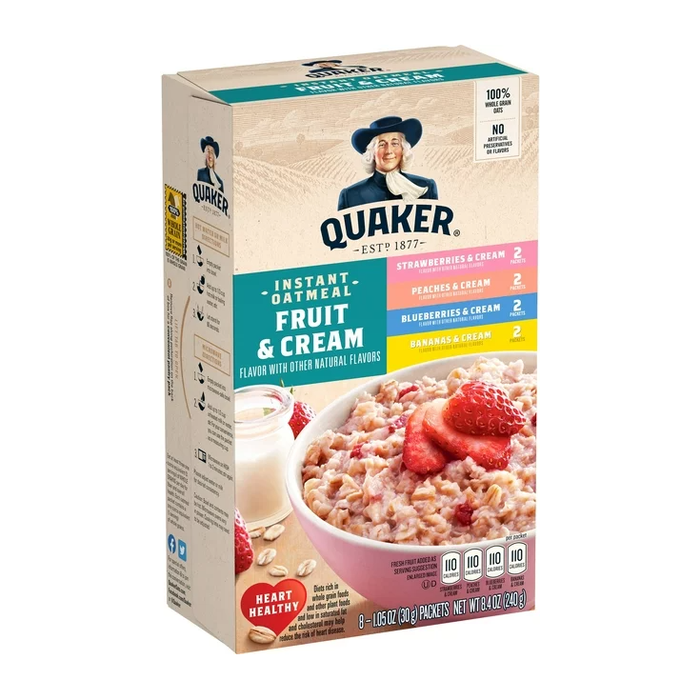 Quaker, Fruit & Cream Oatmeal, Variety Pack, 1.05 oz, 8 Packets