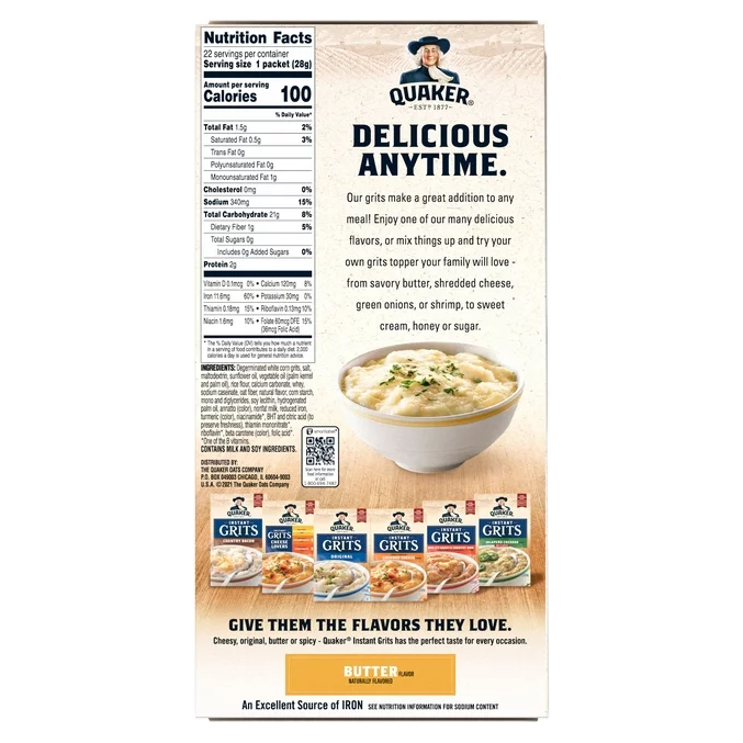 Quaker, Instant Grits Value Pack, Butter, 0.99 oz, 22 Packets