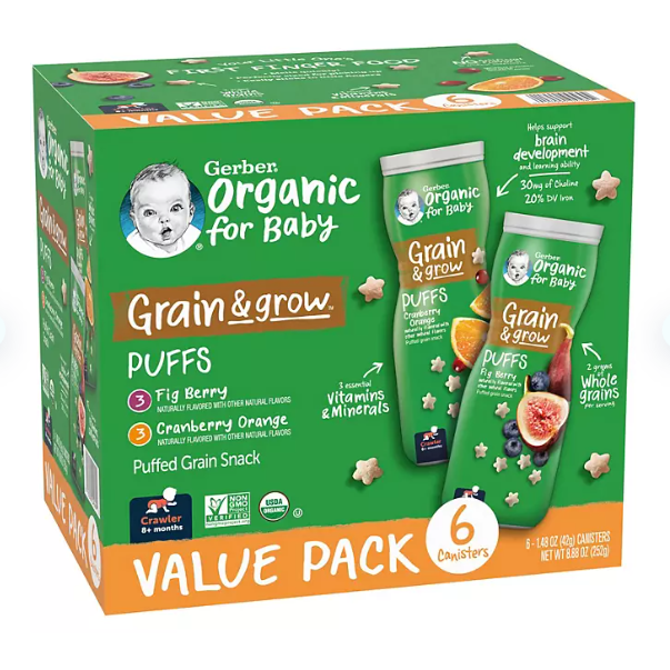 Gerber Organic Puffs, Variety Pack (1.48 oz., 6 pk.)