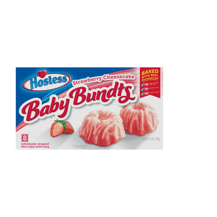 HOSTESS Strawberry Cheesecake BABY BUNDTS, Baked with Real Strawberries, 10 oz, 8 Count