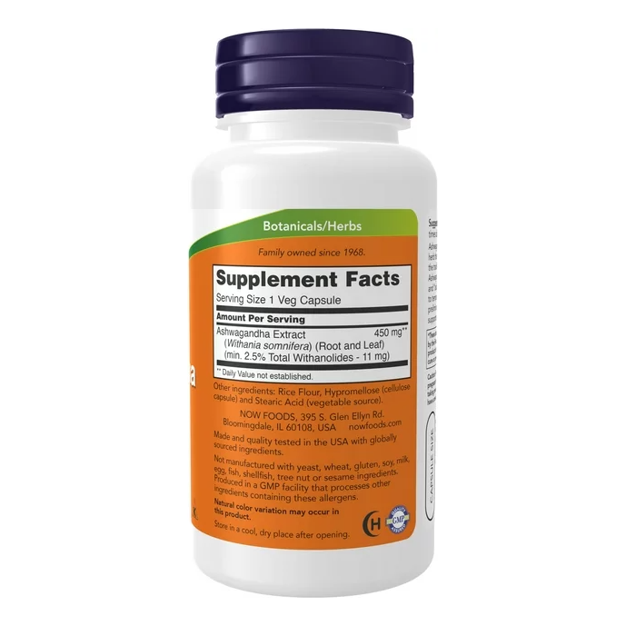 NOW Supplements, Ashwagandha (Withania somnifera) 450 mg (Standardized Extract), 90 Veg Capsules