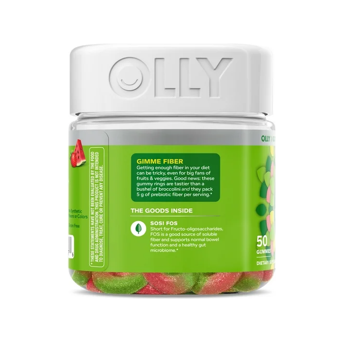 OLLY Fiber Gummy Rings Supplement, 5g Prebiotic Fiber,Fructo-oligosaccharides (FOS), Strawberry Watermelon, 50 Ct