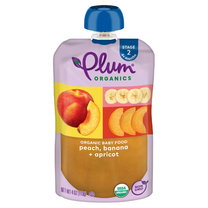 Plum Organics Stage 2 Organic Baby Food, Peach, Banana, and Apricot, 4 oz Pouch