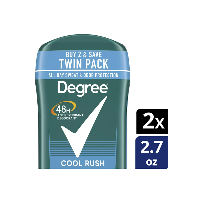 Degree Men Original Antiperspirant Deodorant Cool Rush Mens Deodorant Stick 48-Hour Odor Protection 2.7 oz, 2 Count