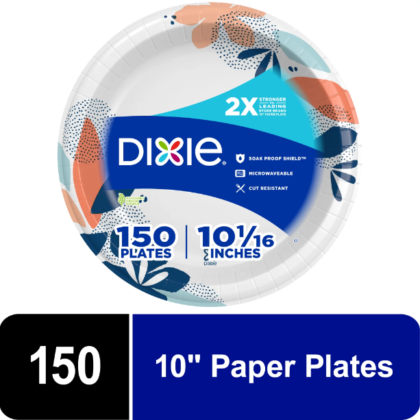 Dixie Paper Dinner Plates, 10", 150 Count