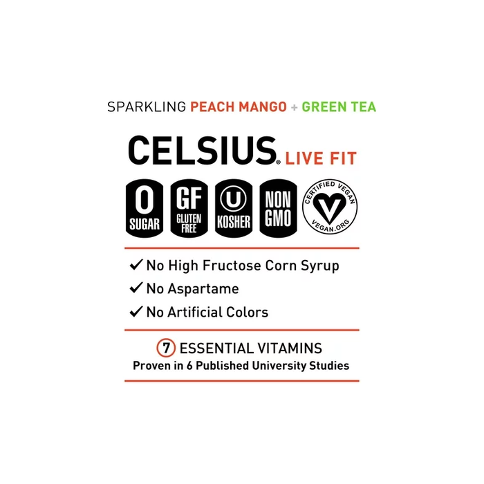 CELSIUS Essential Energy Drink 12 Fl Oz, Peach Mango Green Tea (Single)