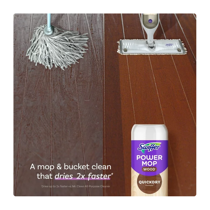 Swiffer PowerMop Wood Quick Dry Liquid Floor Cleaner Solution, Lemon, 25.4 oz, 2 Pack