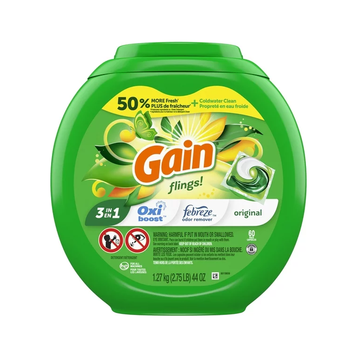 Gain Flings Laundry Detergent Soap Pacs, 60 Ct, Original Scent