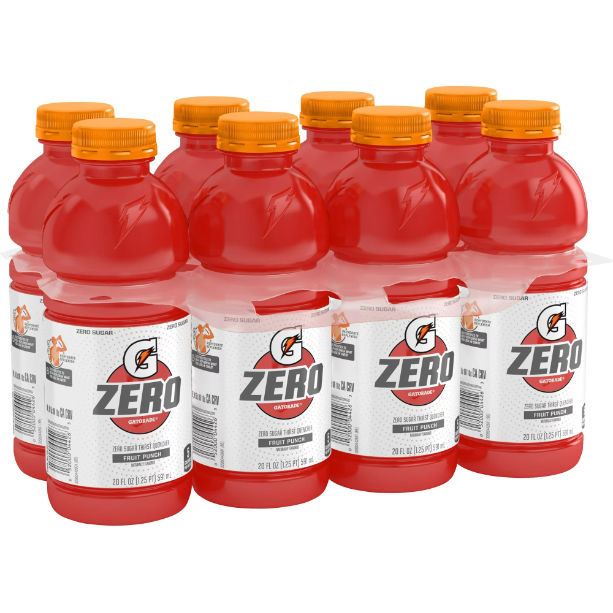 Gatorade G Zero Sugar Fruit Punch Thirst Quencher Sports Drink 20 oz, 8 Pack Bottles