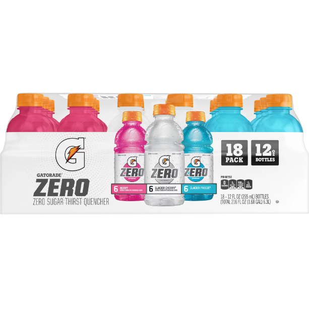 Gatorade G Zero Sugar 3 Flavor Variety Pack Thirst Quencher Sports Drink, 12 oz, 18 Pack Bottles