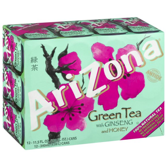 (12 Cans) Arizona Green Tea with Ginseng and Honey, 11.5 fl oz